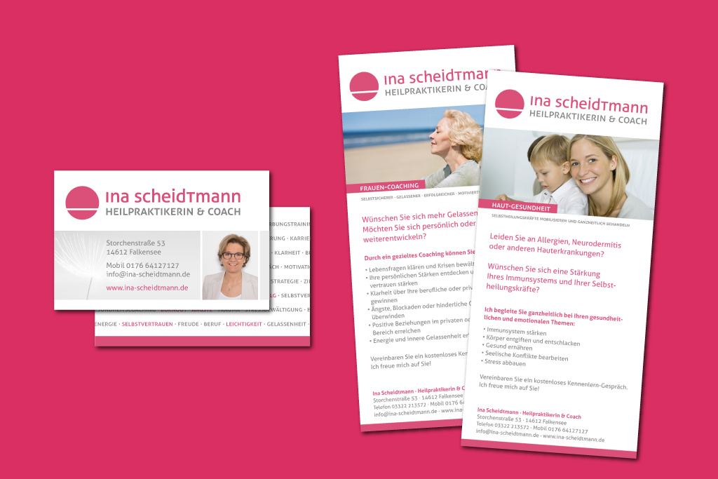 Visitenkarte und Flyer für Ina Scheidtmann
