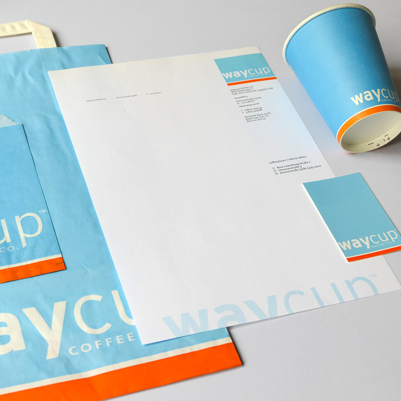 Corporate Design für den Coffeeshop waycup: Geschäftspapiere und Verpackungen – Design von Isabel Gewecke.
