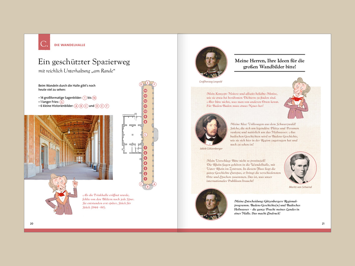 Buchseute über die Trinkhalle Baden-Baden, Architektur und Ideen für die Wandbilder. Design: Isabel Gewecke