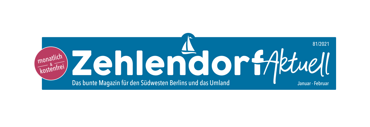 Magazintitel „Zehlendorf Aktuell“ mit Segelboot-Illustration und handschriftlichem Element – Design: Isabel Gewecke.