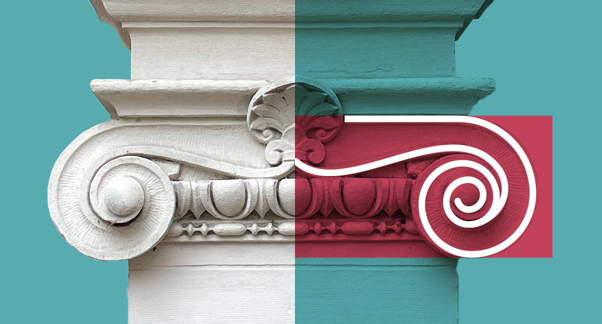 Dekorative Volute an einer historischen Fassade in Nahaufnahme – Isabel Gewecke